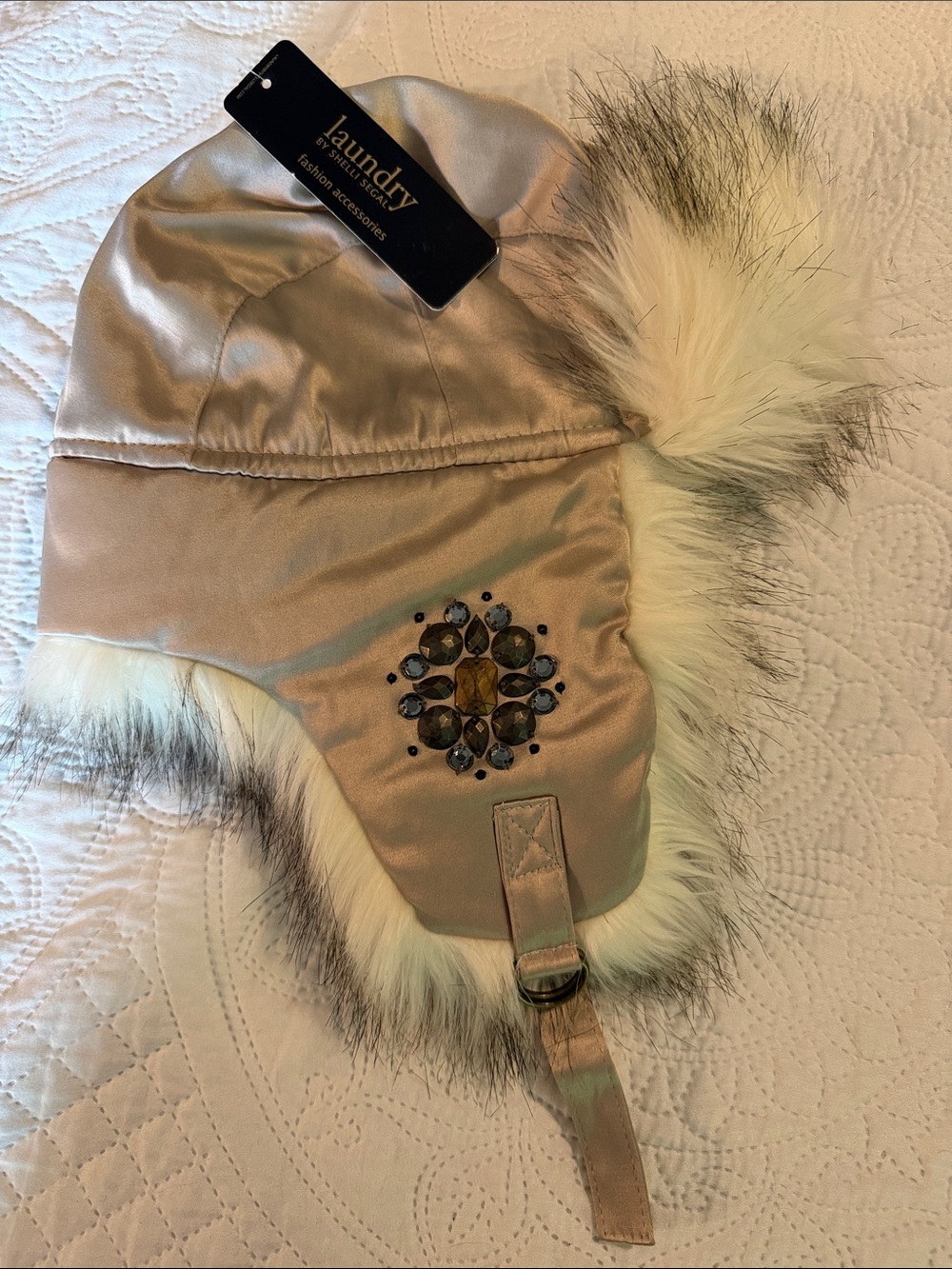 Laundry by Shelli Segal Champagne Faux-Fur Trim Aviator Hat